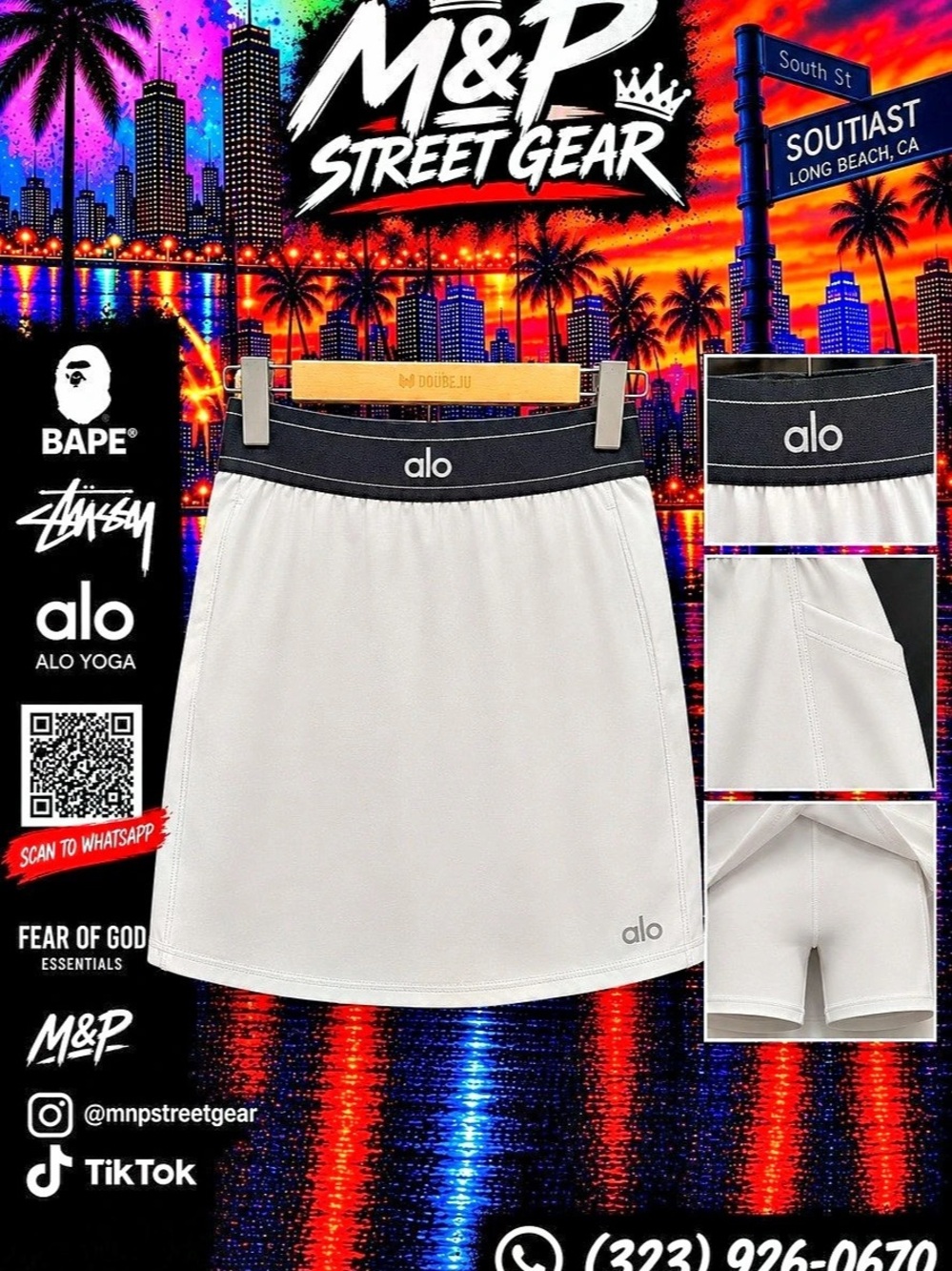 alo Tennis Skirt in White & Black NEW